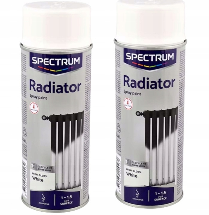 FARBA V SPREJU 2x400ml NA RADIÁTORY, BIELA Žiaruvzdorná Radiátor Bez zápachu